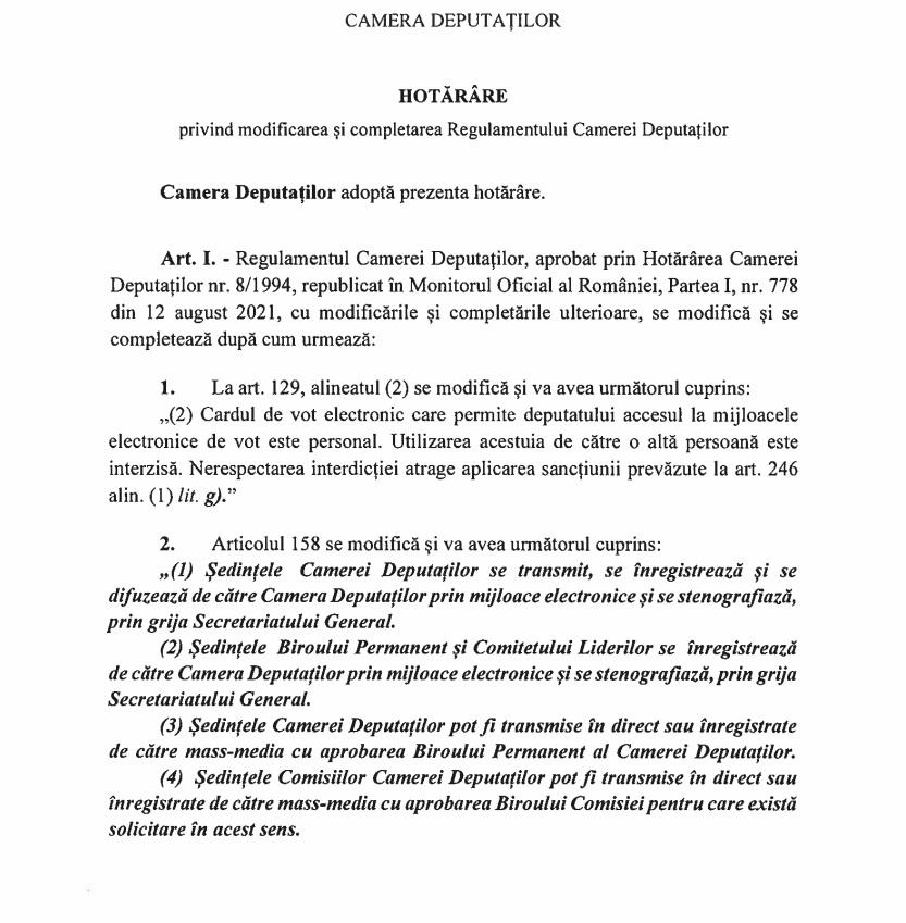 Proiect pentru sancționarea parlamentarilor violenți. Cum s-ar putea modifica Regulamentul Camerei Deputaților | Document 749814