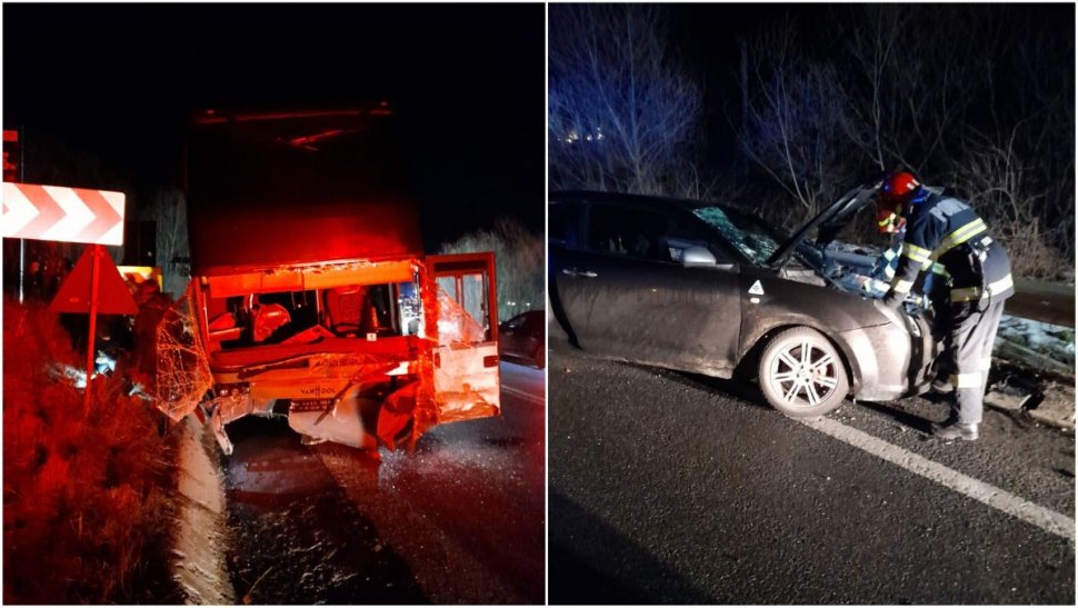 Impact frontal între un autocar cu 60 de pasageri și o mașină, la Suceava. Un tânăr de 20 de ani a murit pe loc