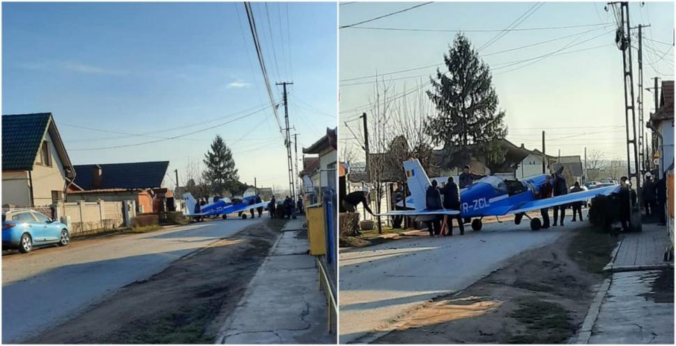Un avion de mici dimensiuni a aterizat forţat pe uliţa unui sat din Hunedoara 750565