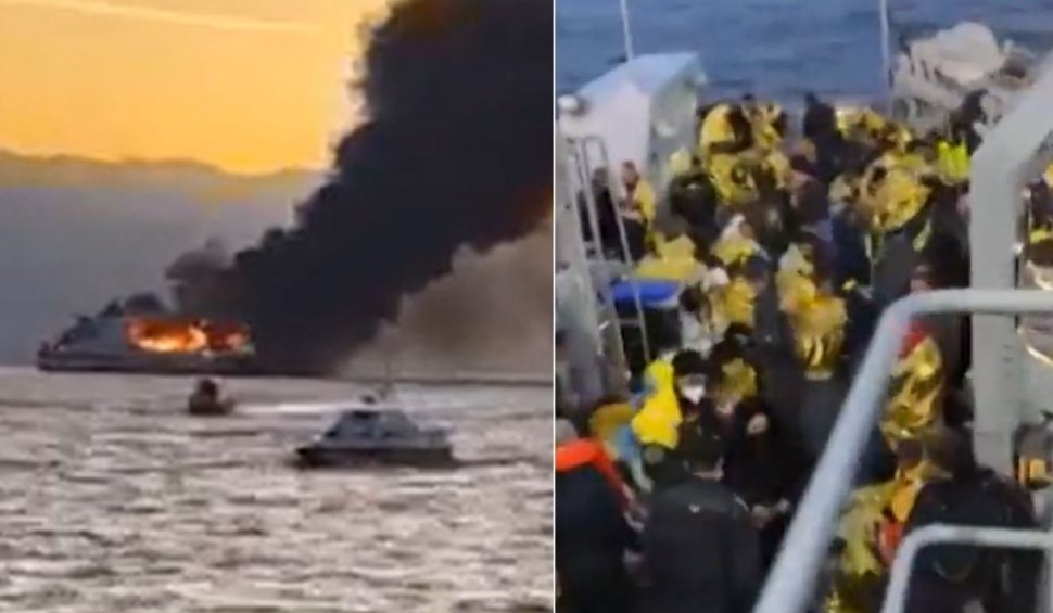 29 de români erau pe feribotul care a luat foc în Marea Mediterană, în apropierea insulei Corfu | Primele imagini cu feribotul în flăcări