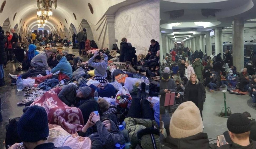 Imaginile din Ucraina care fac înconjurul lumii. Oamenii din Harkov s-au refugiat la metrou de teama atacurilor Rusiei 
