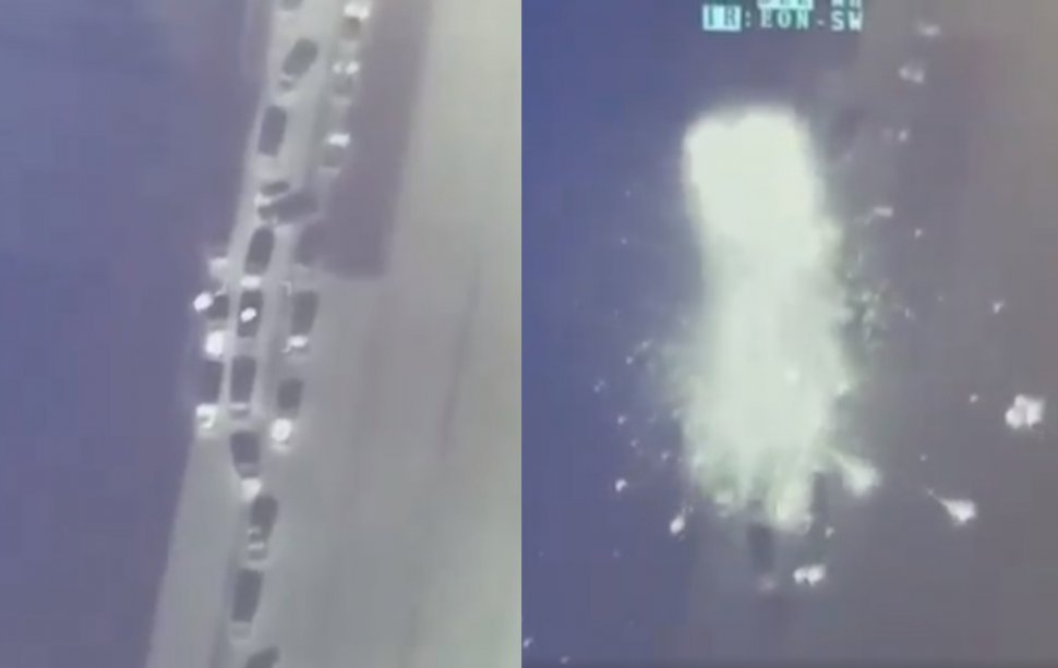 Imaginile atacului unei drone asupra coloanei militare rusești, în Herson