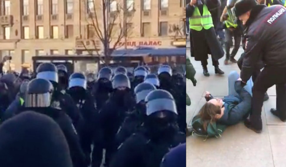 Proteste masive împotriva războiului din Ucraina, în Sankt Petersburg și Moscova. Imagini cu tineri ruși târâți pe jos și reținuți de polițiști