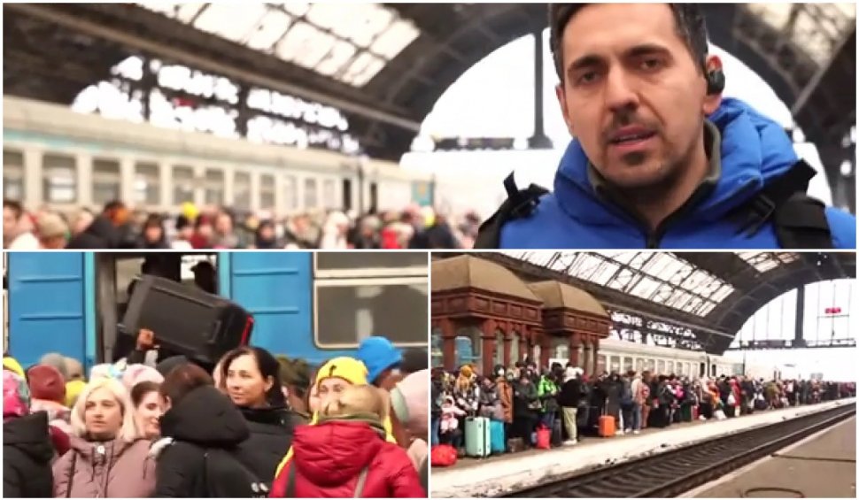 Trimisul special Antena 3 în Ucraina, martor al exodului din Lvov: Zeci de mii de oameni încearcă să prindă un loc în trenurile refugiaţilor