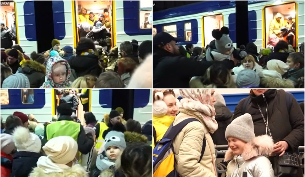 Imagini din gara disperării din Lvov | Mame cu bebeluşi în braţe imploră să fie luate în trenul salvării
