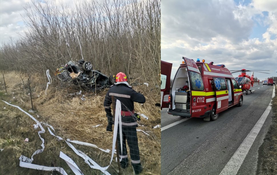 Grav accident rutier pe autostrada A1 București - Pitești. A intervenit de urgență elicopterul SMURD