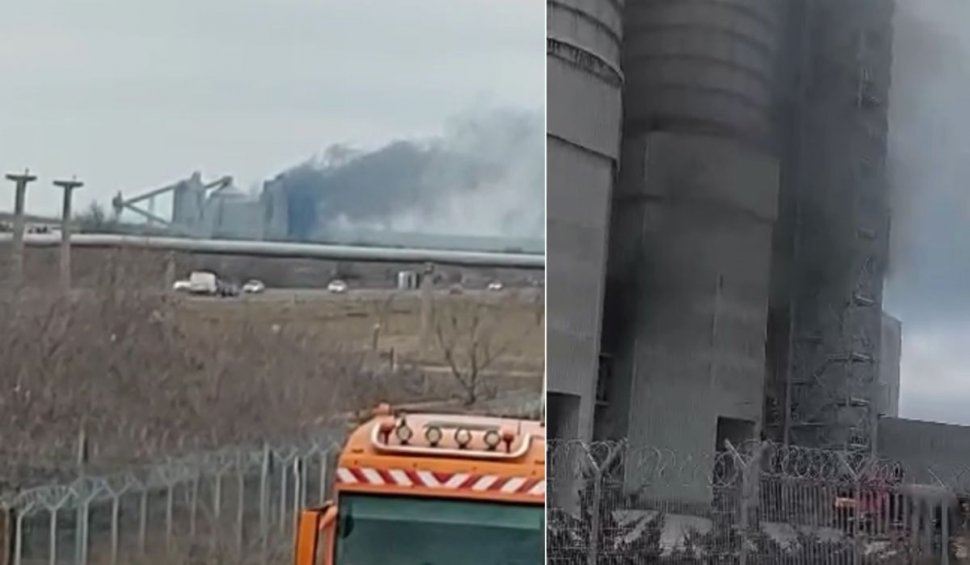 Incendiu puternic la o fabrică de ciment din Constanţa, situată în apropiere de rafinăria Petromidia