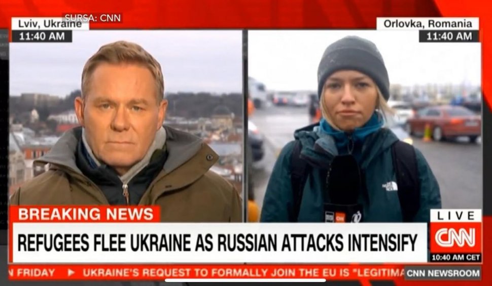 Sabrina Preda broadcasts live on CNN with Michael Holmes, five years after she finished the course taught by the CNN war correspondent