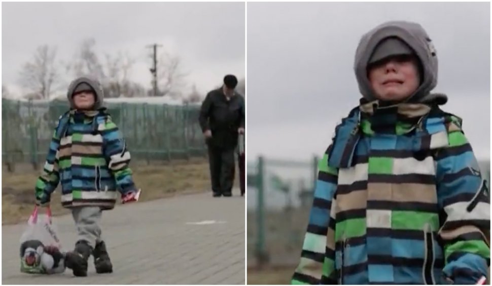 Un băiețel de 5 ani trece granița singur și plânge, trăgând după el un ghiozdan