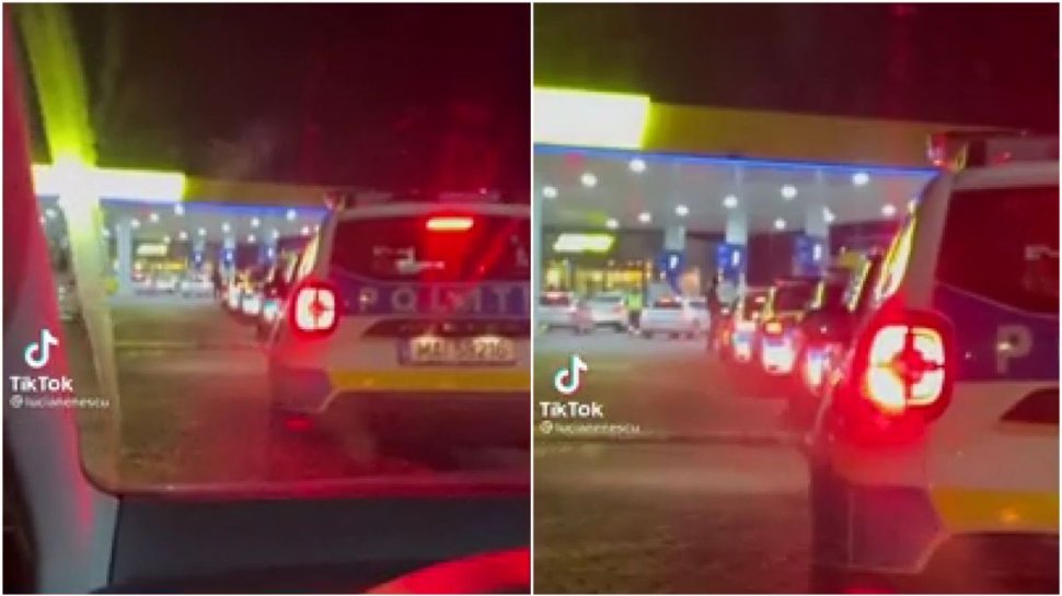 Zeci de mașini de poliție la coadă la benzinărie, de teama creșterii prețurilor