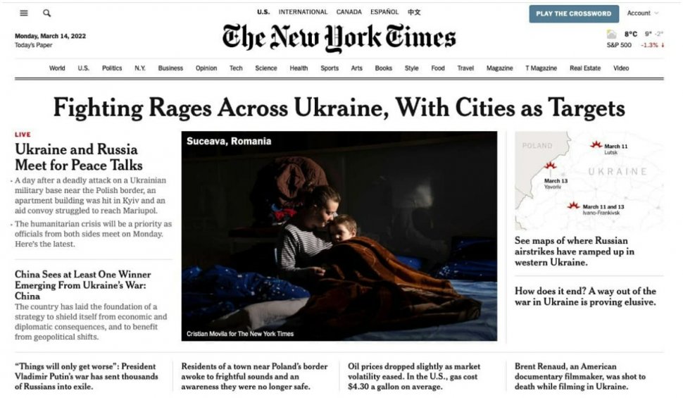 Ajutorul oferit de către români refugiaţilor ucraineni, pe prima pagină în The New York Times