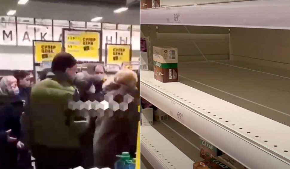 Rușii se bat pentru un pachet de zahăr, într-un supermarket din Moscova. Criza alimentelor de bază a început