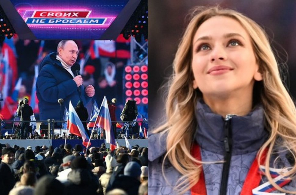 Imagine scandaloasă la mitingul lui Vladimir Putin. Cine este tânăra care stat la câţiva pași de liderul de la Kremlin	