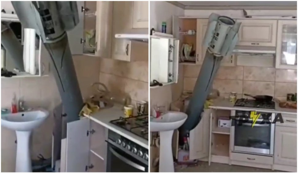 Imaginile terorii din Harkov: O racheta a intrat prin tavanul bucătăriei şi s-a oprit în chiuvetă!