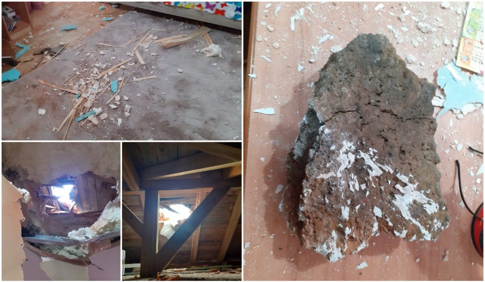 Acoperișul unei case din Hunedoara, găurit de o piatră suspectă. Oamenii au sunat speriaţi la 112