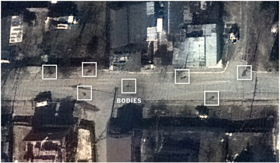 Imagini din satelit arată străzi pline de cadavre în Bucha | Trupurile au rămas pe străzi zile întregi, în ciuda afirmațiilor rușilor