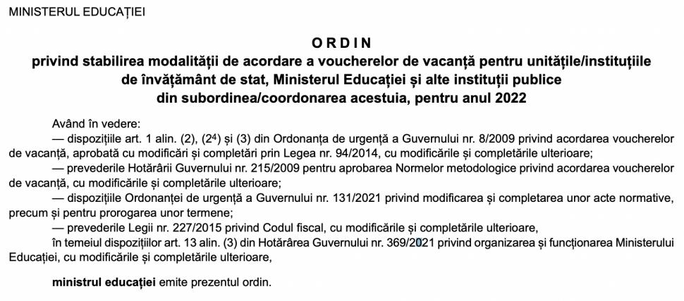 Profesorii primesc vouchere de vacanță de 1.450 de lei | Ordinul, publicat în Monitorul Oficial 762160