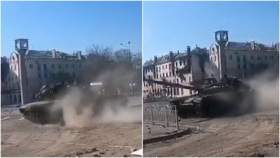 Rușii, filmați în timp ce făceau drifturi cu tancul în Mariupol