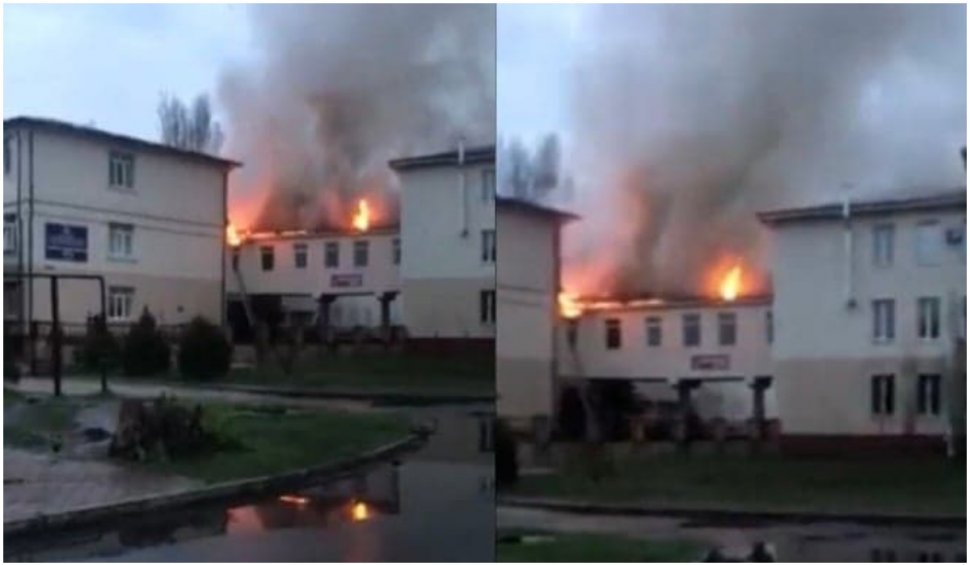 Incediu uriaș la spitalul de traumatologie din Lyman, după un bombardament rusesc, în regiunea Donețk