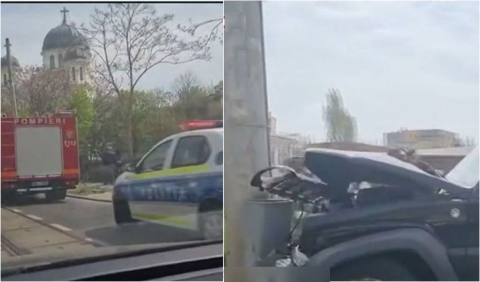 Accident rutier lângă Patriarhie, în Sâmbăta Mare. Un bărbat este grav rănit, maşina s-a oprit în stâlp