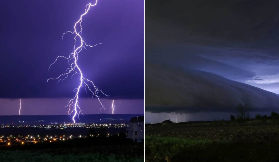Fenomen meteo surprins la Craiova. Imagini spectaculoase din timpul unei furtuni