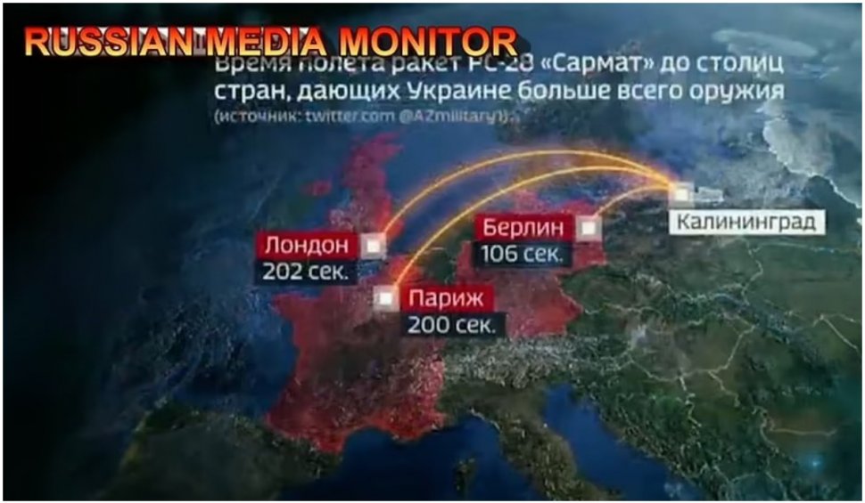 Propagandiștii lui Putin simulează atacul Europei cu rachete nucleare care lovesc în 200 de secunde și nu lasă supraviețuitori