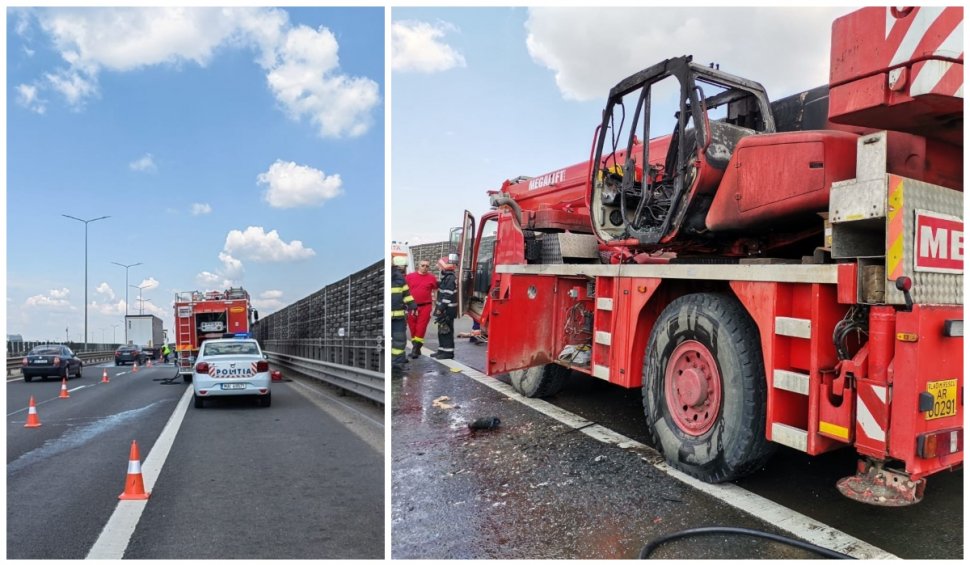 Un șofer a murit pe loc, lovit de un camion, după ce a coborât să stingă un incendiu, în Arad