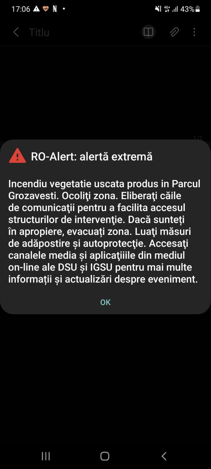 Incendiu violent de vegetație,  în Parcul Grozăvești din Capitală! A fost transmis un mesaj Ro-Alert 766561