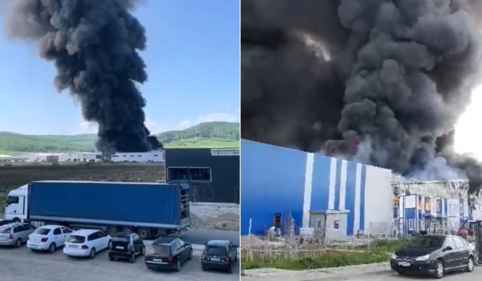 Incendiu uriaş la o fabrică de cauciucuri din Dej | Zeci de pompieri luptă cu flăcările