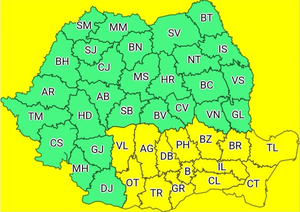 Cod galben de ploi și vijelii în România. Avertizare meteo pentru 14 județe 767768