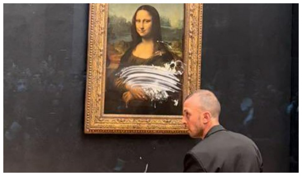 Un bărbat deghizat în femeie a aruncat cu o prăjitură în tabloul Mona Lisa din muzeul Luvru