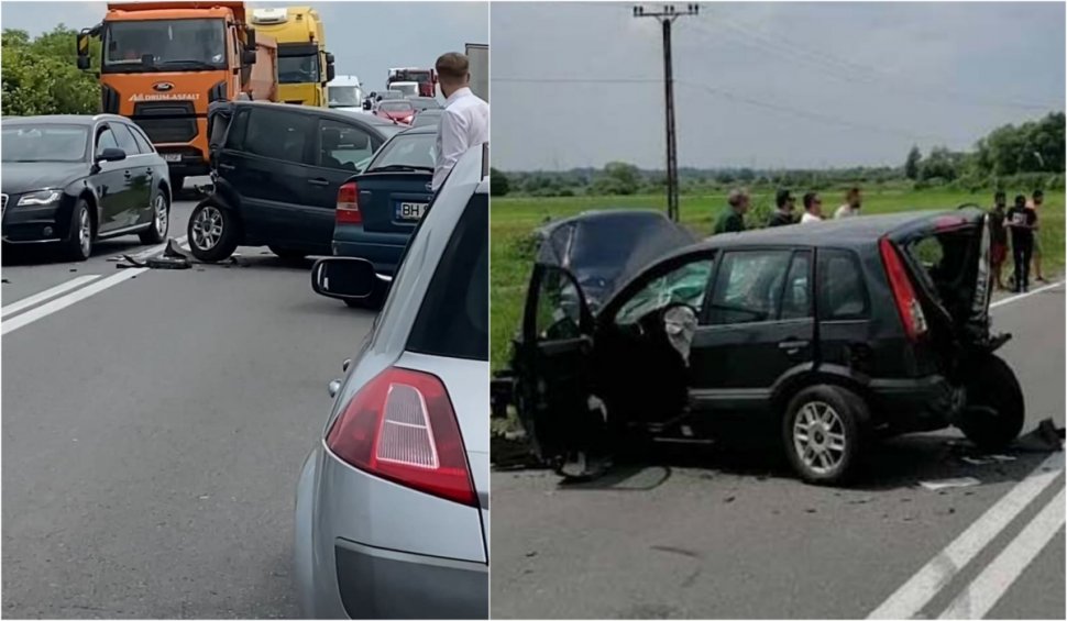 Accident pe DN1! Șase mașini și o autoutilitară s-au ciocnit