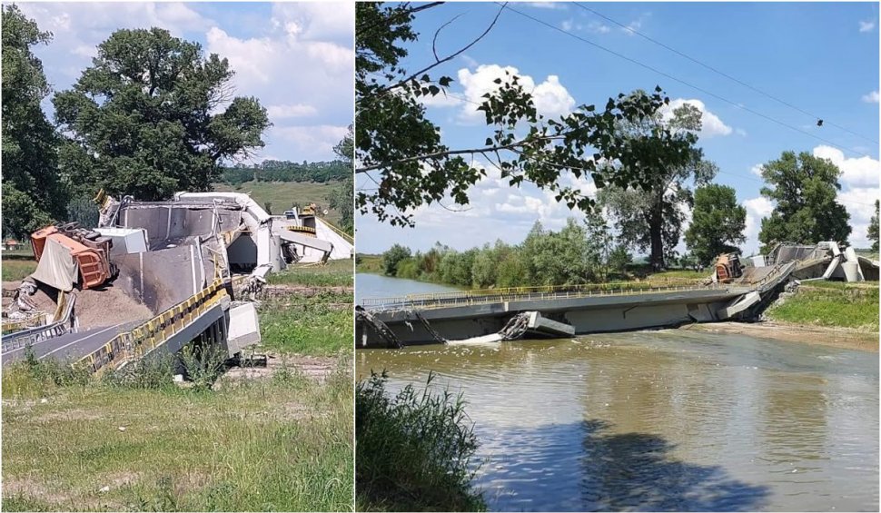 S-a prăbușit podul de la Luțca, de peste râul Siret, la doar 9 luni după ce a fost reparat. Mașinile au căzut în apă cu tot cu șoferi