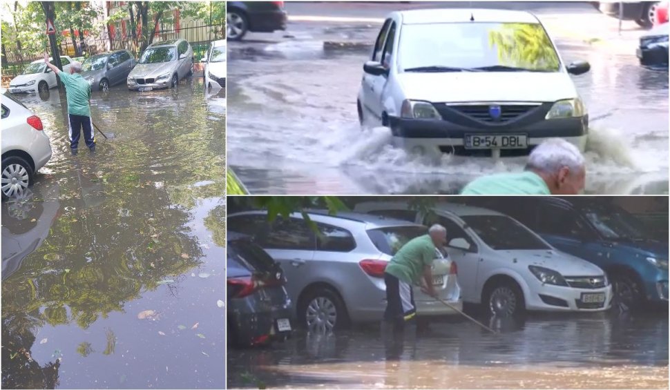 Cartiere din București inundate, după o furtună de Cod portocaliu | Copaci căzuți și mașini avariate