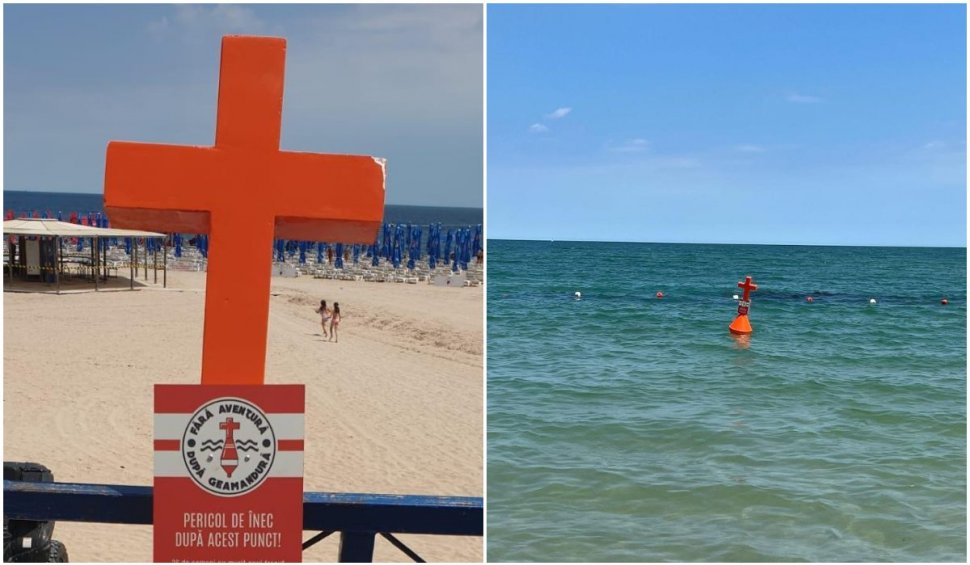 Geamanduri sub formă de cruce, pe care este trecut numărul morţilor care s-au înecat, pe litoralul românesc