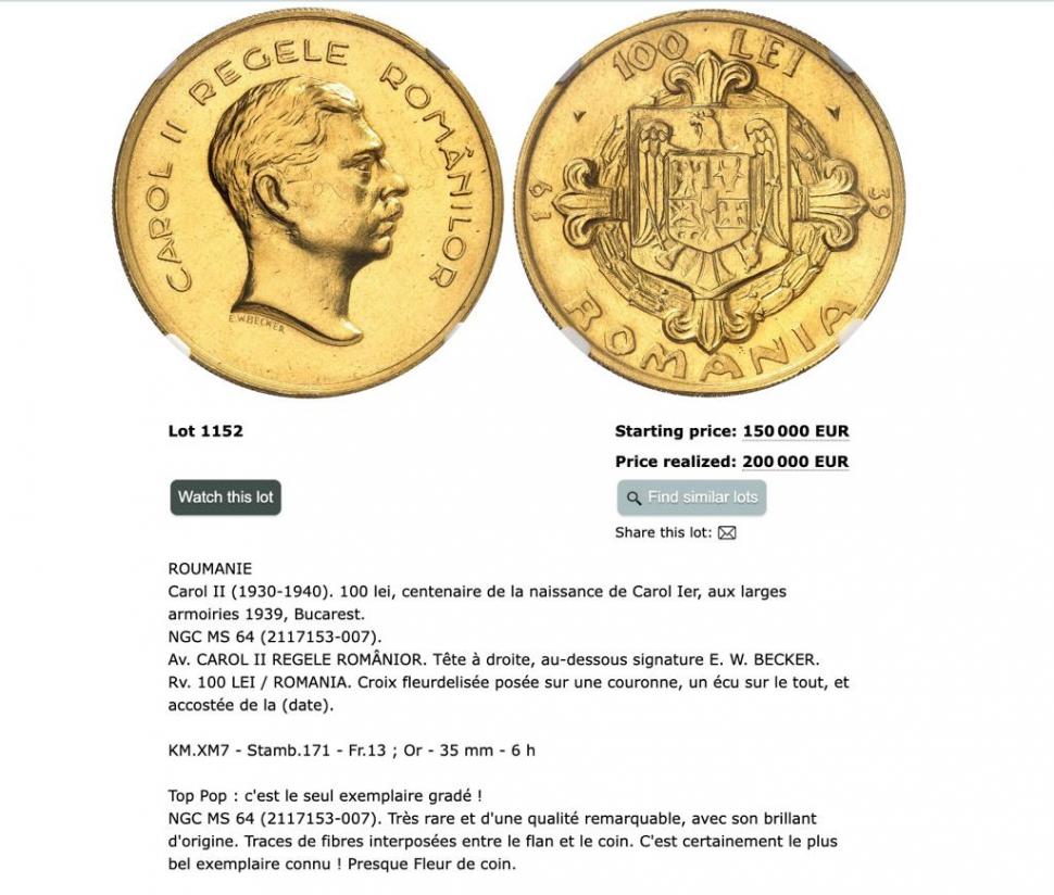 Monedă românească, vândută cu prețul record de 200.000 de euro. Cum arată și ce anume i-a crescut valoarea 773944