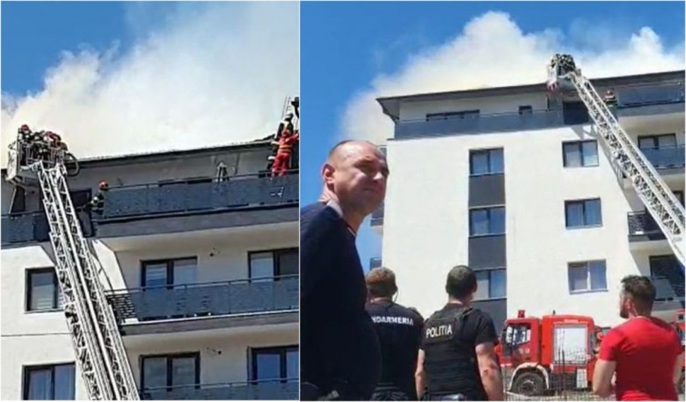 Incediu la un bloc din Cluj: 70 de pompieri se luptă să stingă focul