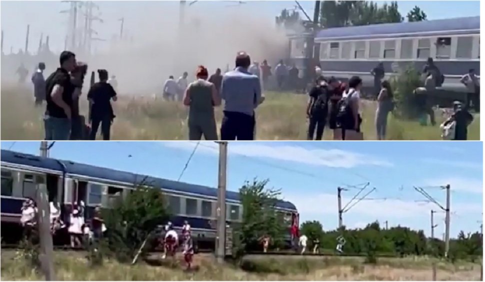 Locomotiva unui tren a luat foc. 250 de călători, evacuați în gara Videle
