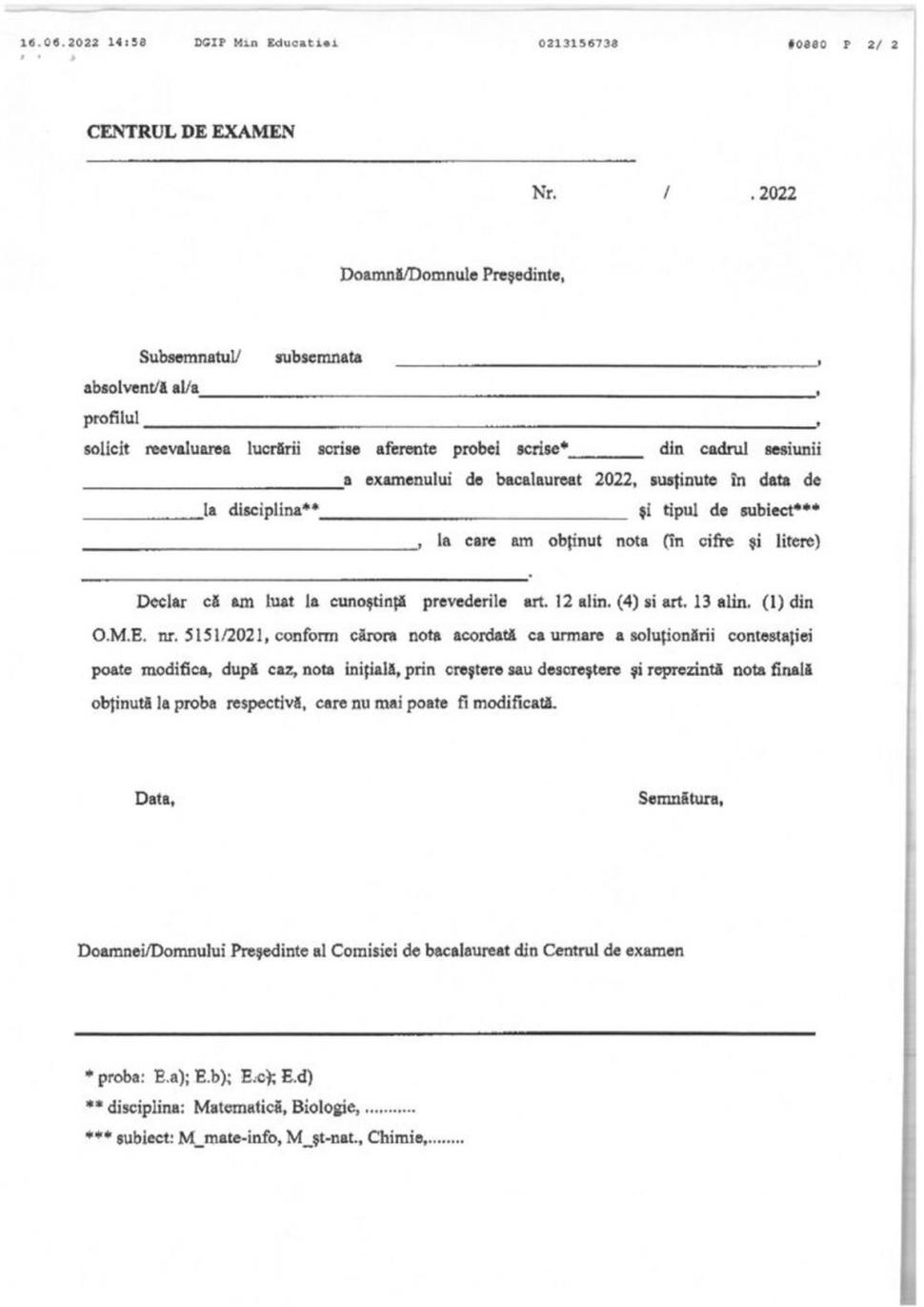 Cum se face contestaţie la Bacalaureat în 2022 | Model de cerere 775835