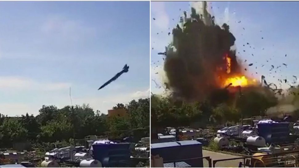 Momentul în care mall-ul din Ucraina este lovit de racheta armatei ruse