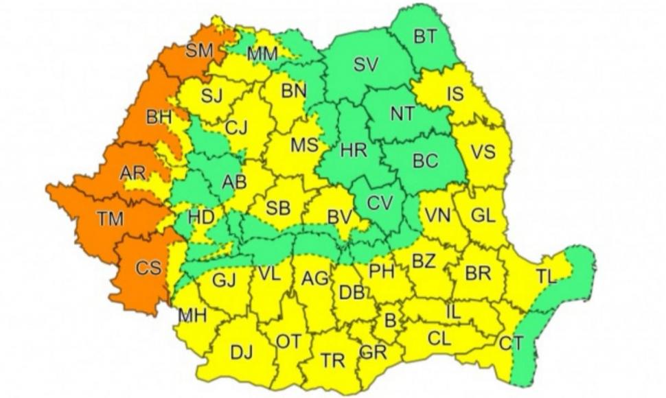 Cod portocaliu de vijelii, urmat de Cod portocaliu de caniculă. Zonele vizate de avertizarea ANM 776978