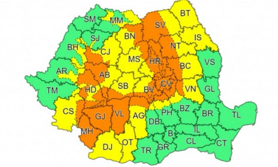 Cod portocaliu de vijelii, urmat de Cod portocaliu de caniculă. Zonele vizate de avertizarea ANM 776979