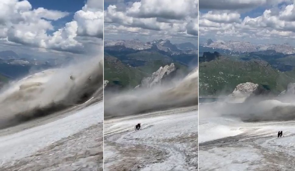 Momentul când ghețarul din Alpii italieni se rupe și ucide șase oameni, surprins în imagini