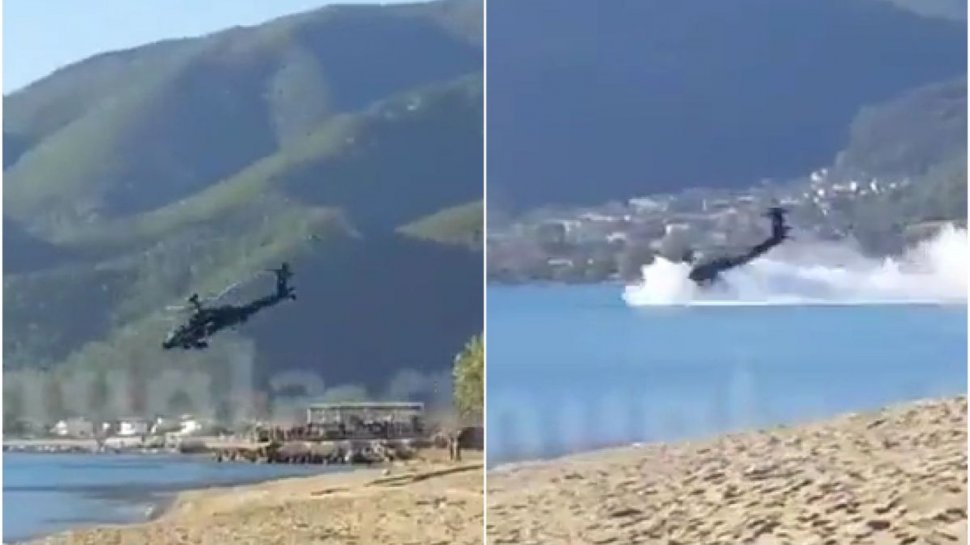 Momentul în care elicopterul în care se afla și un pilot român se prăbușește în apă, în Grecia