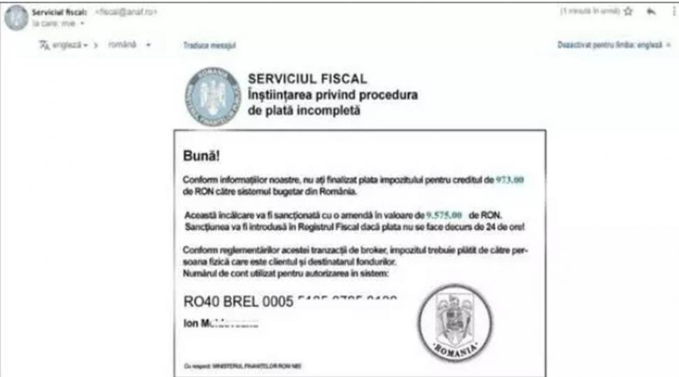 O nouă ţeapă în numele ANAF. Cum arată mesajul fals trimis românilor | Fiscul: "Nu trimiteți bani către acele conturi!" 780134
