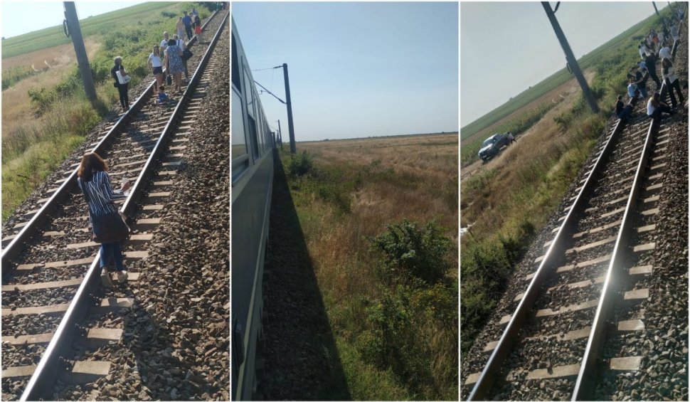 Tren de la Târgu Jiu, blocat în câmp de trei ore! Zeci de oameni ținuți în căldură | Aerul condiționat nu funcționează