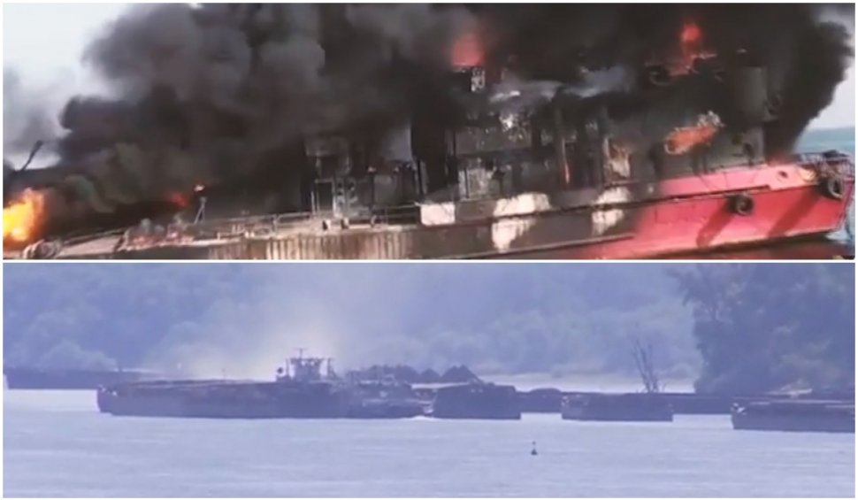 Cum explică Ministerul Mediului incidentul ecologic de pe Dunăre cu cele 3 barje care au luat foc, în zona portului Giurgiu