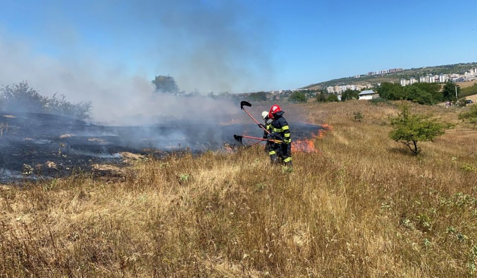 Zeci de pompieri, intervenţie de urgenţă la un incendiu de vegetaţie în Miroslava, Iaşi