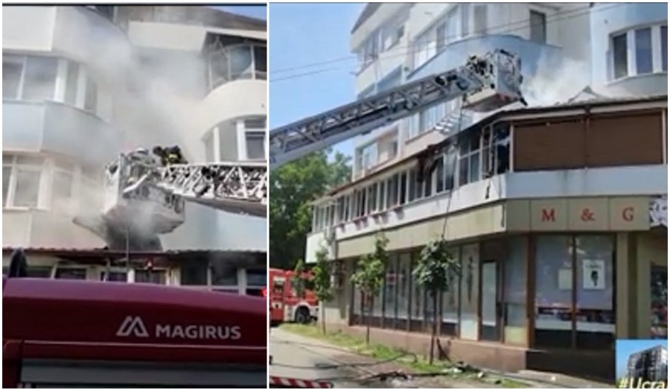Un bloc din Slatina a fost cuprins de flăcări | Locatarii au fost evacuaţi cu scara