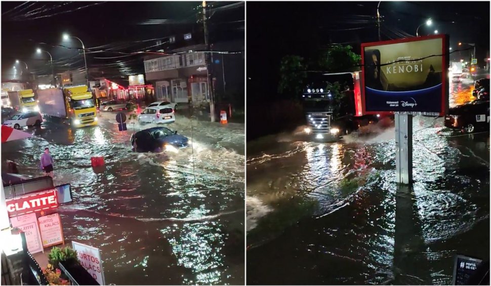 DN1 inundat la Bușteni | Șoferii abia pot trece cu mașinile | ”A venit marea la munte!”
